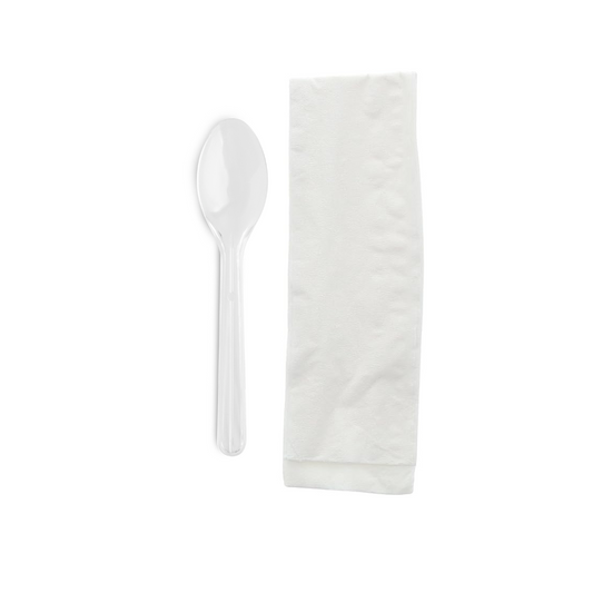 KIT CUCHARITA Y SERVILLETA S/SAL - 100 UNIDADES
